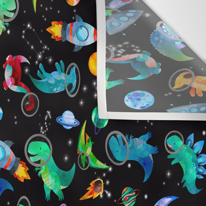 Dinosaur Astronauts In Space Watercolor Pattern Wall Tapestry Gallery Image 3