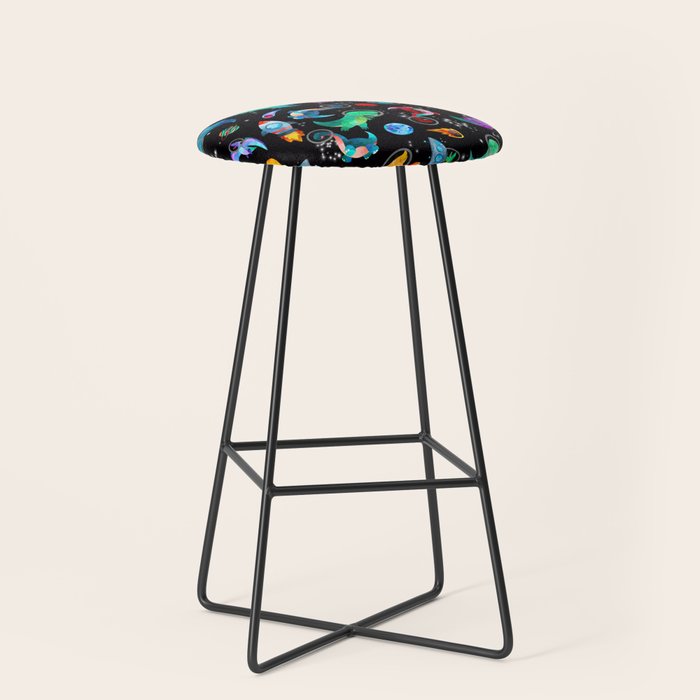 Dinosaur Astronauts In Space Watercolor Pattern Stool Gallery Image 1