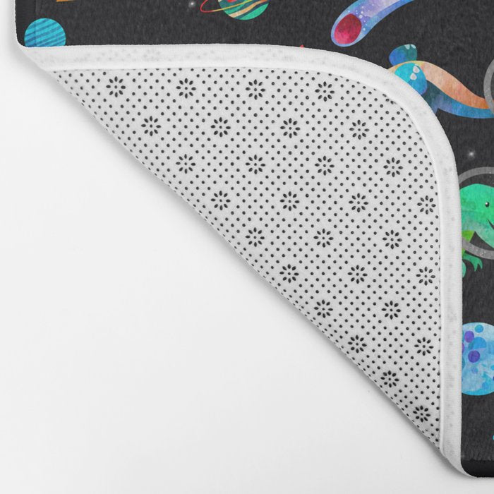 Dinosaur Astronauts In Space Watercolor Pattern Bath Mat Gallery Image 2