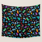 Dinosaur Astronauts In Space Watercolor Pattern Wall Tapestry Gallery Image 4
