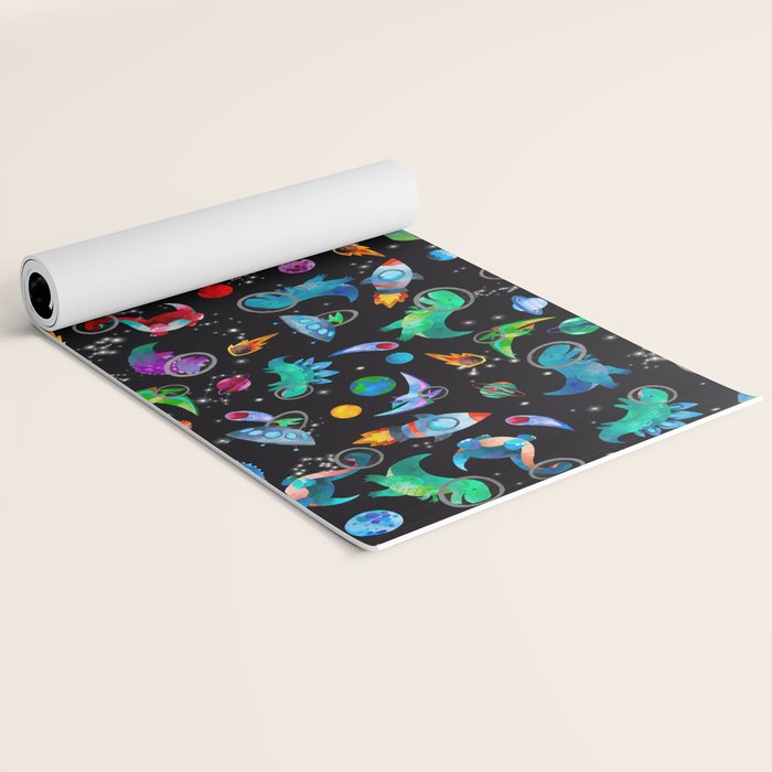 Dinosaur Astronauts In Space Watercolor Pattern Yoga Mat Gallery Image 2