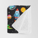 Dinosaur Astronauts In Space Watercolor Pattern Throw Blanket Gallery Image 3