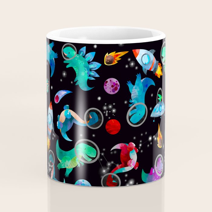 Dinosaur Astronauts In Space Watercolor Pattern Coffee Mug Gallery Image 4