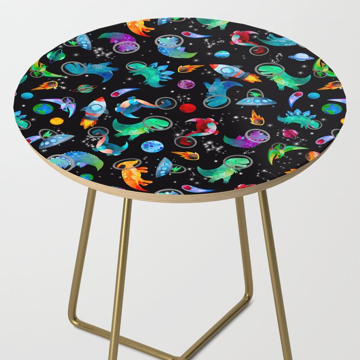 Dinosaur Astronauts In Space Watercolor Pattern Side Table Gallery Image 2