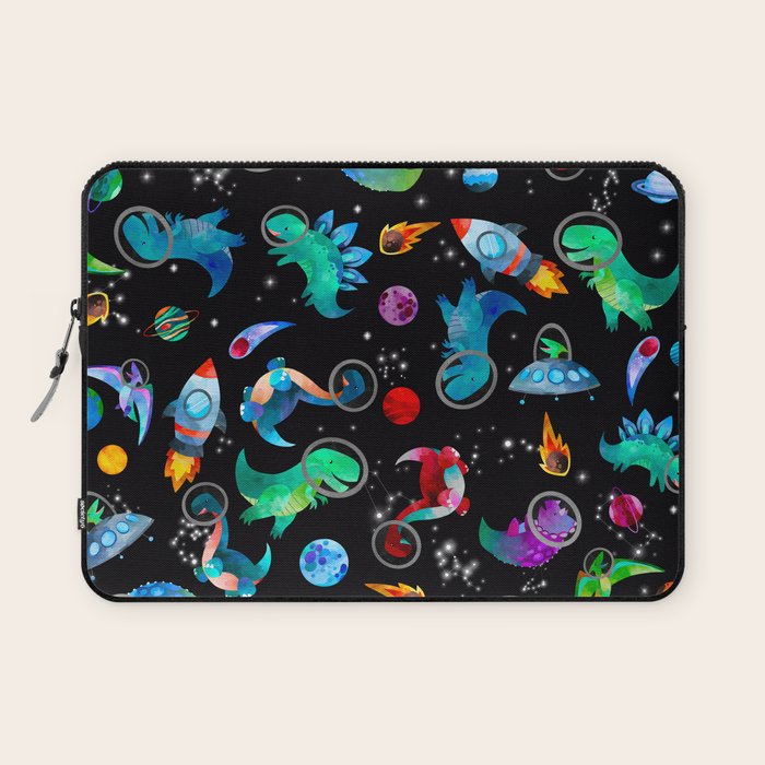 Dinosaur Astronauts In Space Watercolor Pattern Laptop Sleeve Gallery Image 1