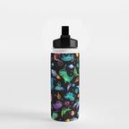 Dinosaur Astronauts In Space Watercolor Pattern Water Bottle Gallery Image 2