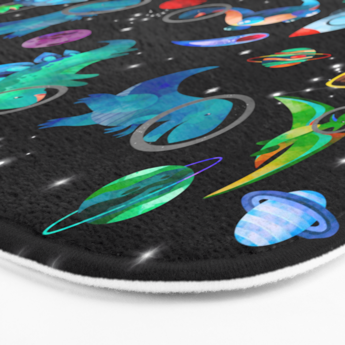 Dinosaur Astronauts In Space Watercolor Pattern Bath Mat Gallery Image 3