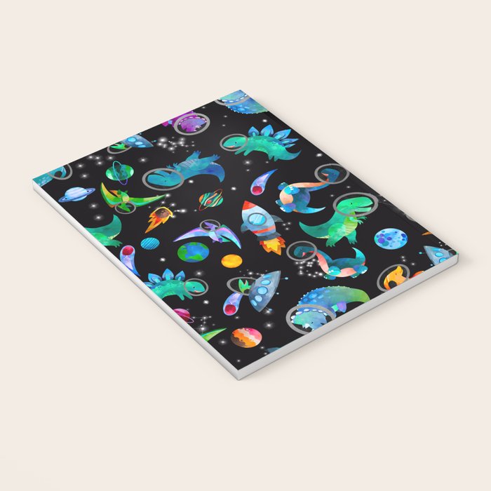 Dinosaur Astronauts In Space Watercolor Pattern Notebook Gallery Image 3