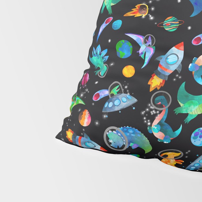 Dinosaur Astronauts In Space Watercolor Pattern Pillow Sham Gallery Image 4
