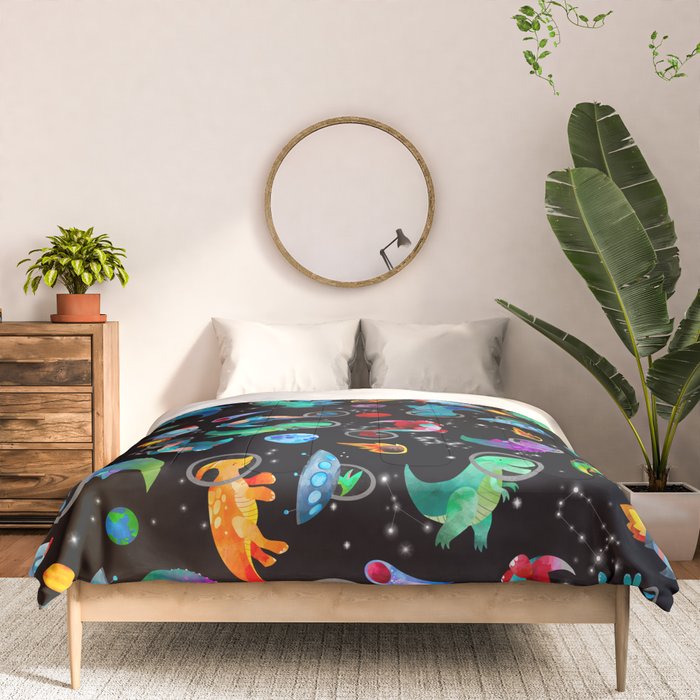 Dinosaur Astronauts In Space Watercolor Pattern Comforter Gallery Image 3