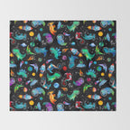 Dinosaur Astronauts In Space Watercolor Pattern Throw Blanket Gallery Image 2