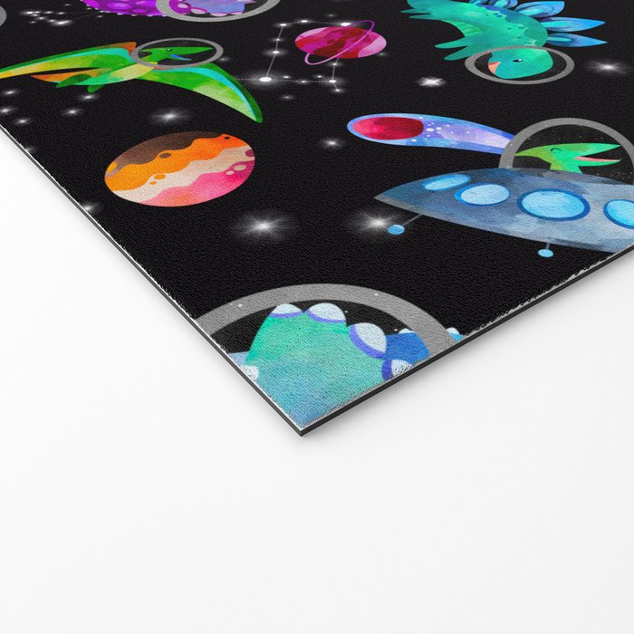 Dinosaur Astronauts In Space Watercolor Pattern Welcome Mat Gallery Image 2