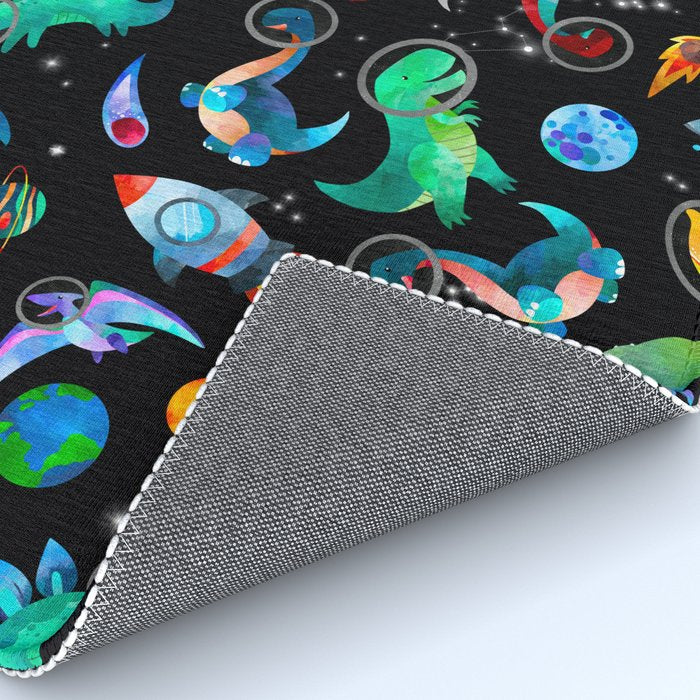 Dinosaur Astronauts In Space Watercolor Pattern Rug Gallery Image 4