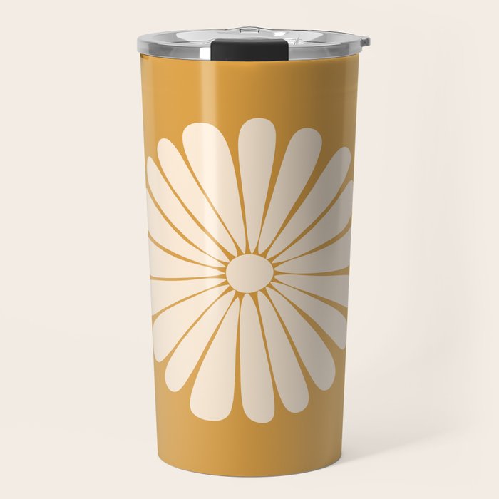Retro Daisy Abstract XVIII Golden Orange Bold Floral Travel Mug Gallery Image 1