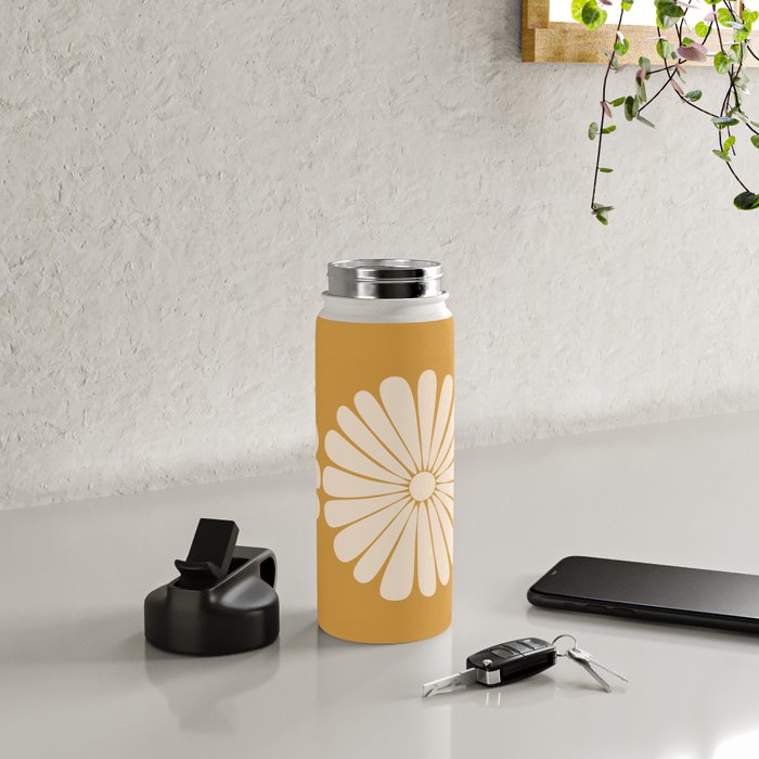 Retro Daisy Abstract XVIII Golden Orange Bold Floral Water Bottle Gallery Image 4