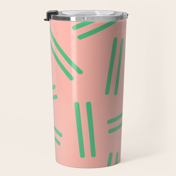 Very 80s Retro Pattern in Blush Pink and Bright Green Travel Mug Gallery Image 3
