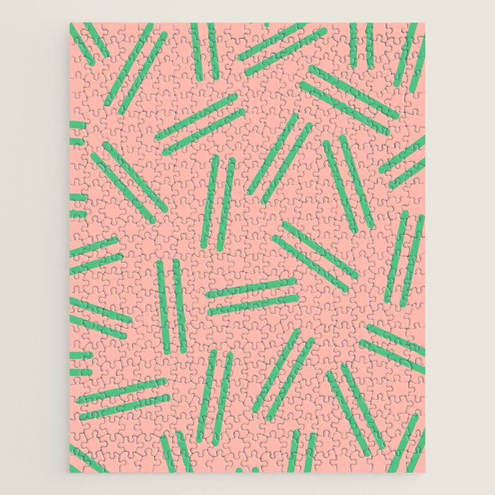Very 80s Retro Pattern in Blush Pink and Bright Green Jigsaw Puzzle Gallery Image 1