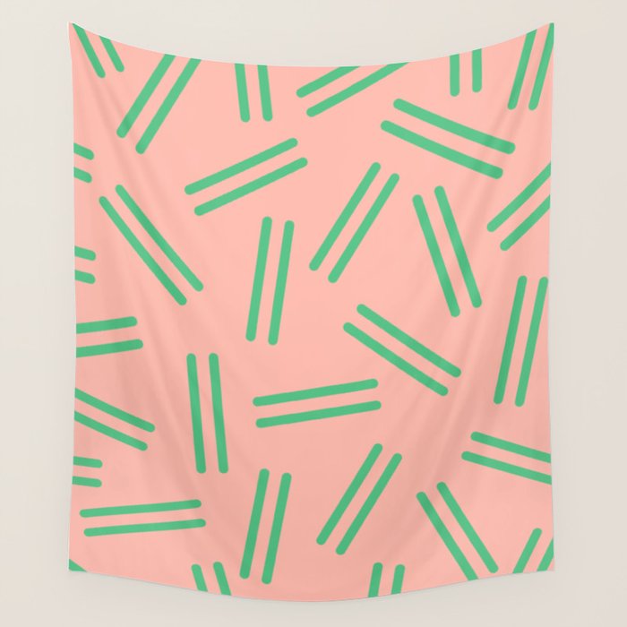 Very 80s Retro Pattern in Blush Pink and Bright Green Wall Tapestry Gallery Image 1