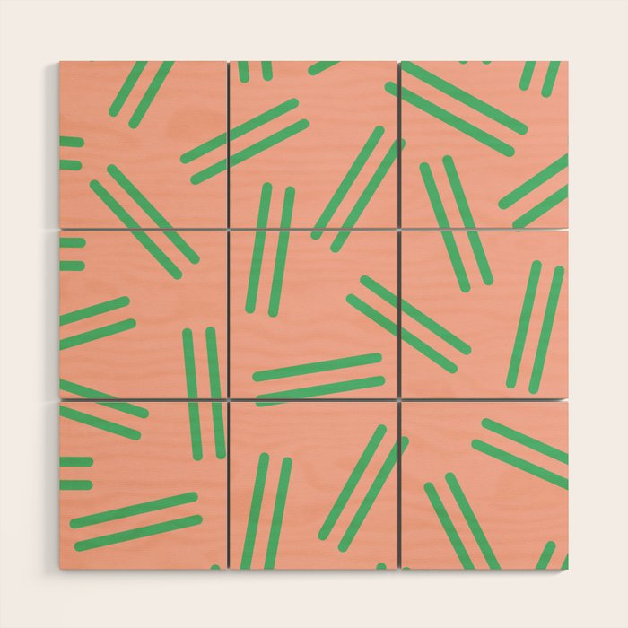 Very 80s Retro Pattern in Blush Pink and Bright Green Wood Wall Art Gallery Image 1