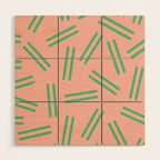 Very 80s Retro Pattern in Blush Pink and Bright Green Wood Wall Art Gallery Image 1