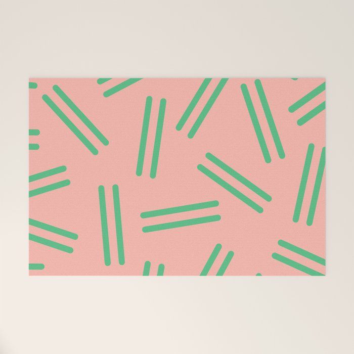 Very 80s Retro Pattern in Blush Pink and Bright Green Welcome Mat Gallery Image 1