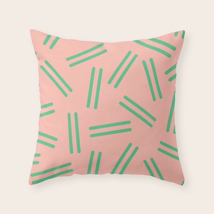 Very 80s Retro Pattern in Blush Pink and Bright Green Throw Pillow Gallery Image 1