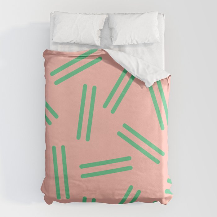 Very 80s Retro Pattern in Blush Pink and Bright Green Duvet Cover Gallery Image 1