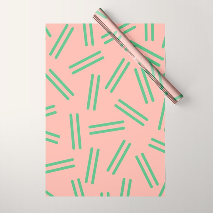 Very 80s Retro Pattern in Blush Pink and Bright Green Wrapping Paper Gallery Image 1