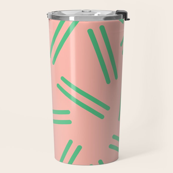 Very 80s Retro Pattern in Blush Pink and Bright Green Travel Mug Gallery Image 2