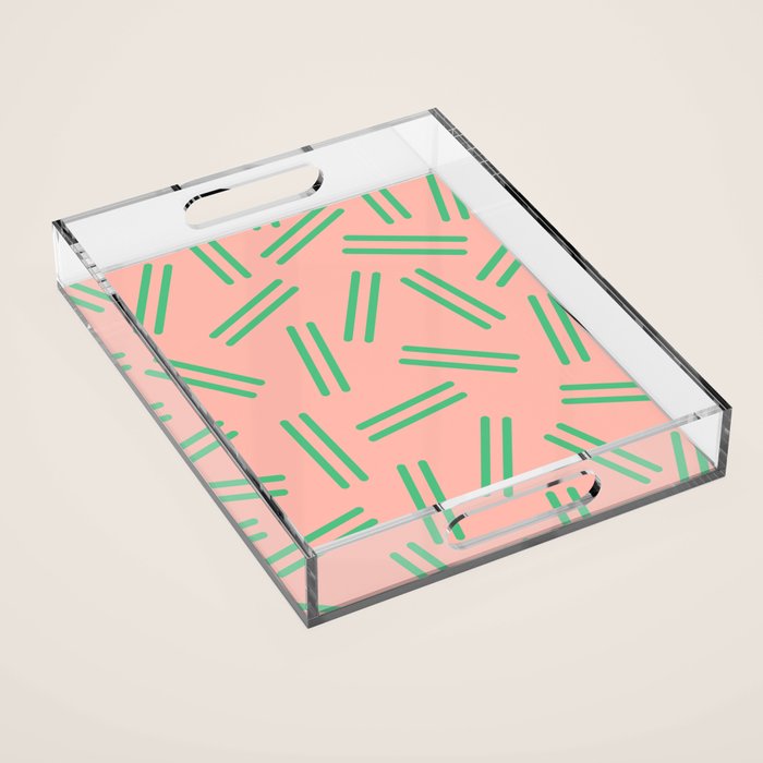 Very 80s Retro Pattern in Blush Pink and Bright Green Acrylic Tray Gallery Image 1