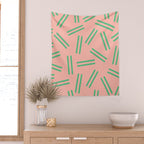 Very 80s Retro Pattern in Blush Pink and Bright Green Wall Tapestry Gallery Image 2