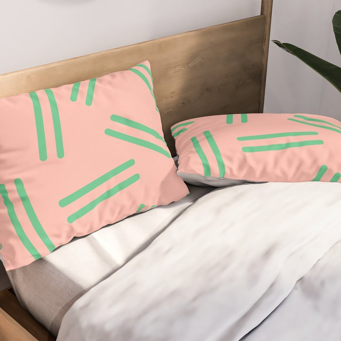 Very 80s Retro Pattern in Blush Pink and Bright Green Pillow Sham Gallery Image 2