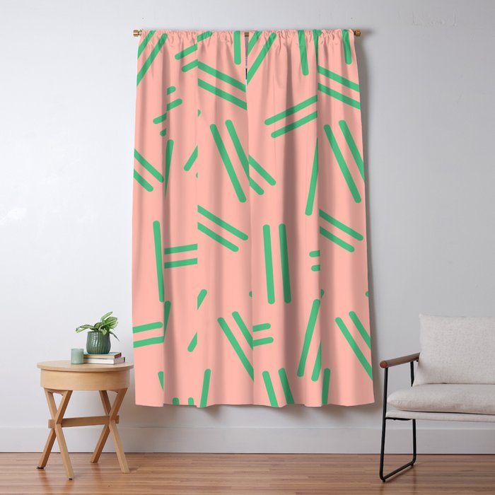 Very 80s Retro Pattern in Blush Pink and Bright Green Window Curtain Gallery Image 1