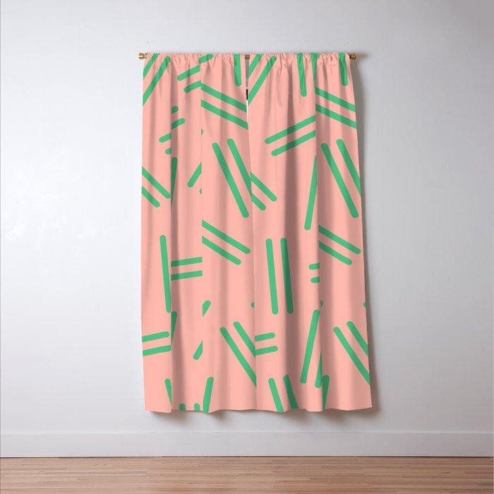 Very 80s Retro Pattern in Blush Pink and Bright Green Window Curtain Gallery Image 3