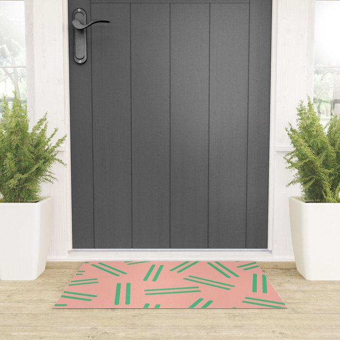 Very 80s Retro Pattern in Blush Pink and Bright Green Welcome Mat Gallery Image 3