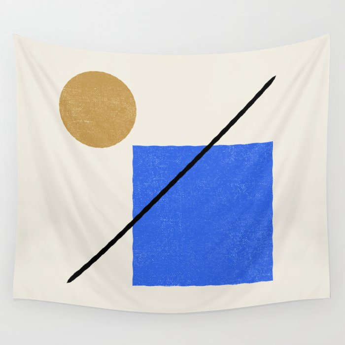 Circle Square Line - Blue Gold Wall Tapestry Gallery Image 4