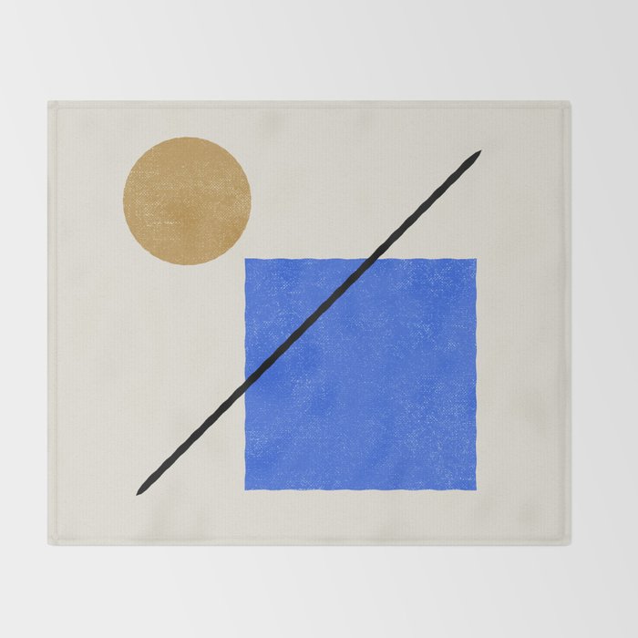Circle Square Line - Blue Gold Throw Blanket Gallery Image 2