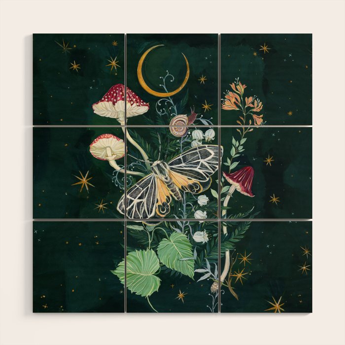 Mushroom night moth Wood Wall Art Gallery Image 1