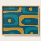 Mid Century Modern Minimalist Abstract Piquet Pattern in Moroccan Teal Blue and Mustard Gold Serving Tray Gallery Image 1