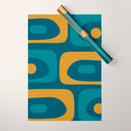 Mid Century Modern Minimalist Abstract Piquet Pattern in Moroccan Teal Blue and Mustard Gold Wrapping Paper Gallery Image 1