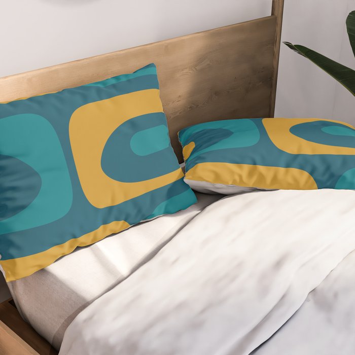 Mid Century Modern Minimalist Abstract Piquet Pattern in Moroccan Teal Blue and Mustard Gold Pillow Sham Gallery Image 2