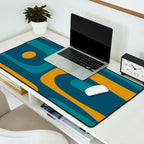 Mid Century Modern Minimalist Abstract Piquet Pattern in Moroccan Teal Blue and Mustard Gold Desk Mat Gallery Image 2
