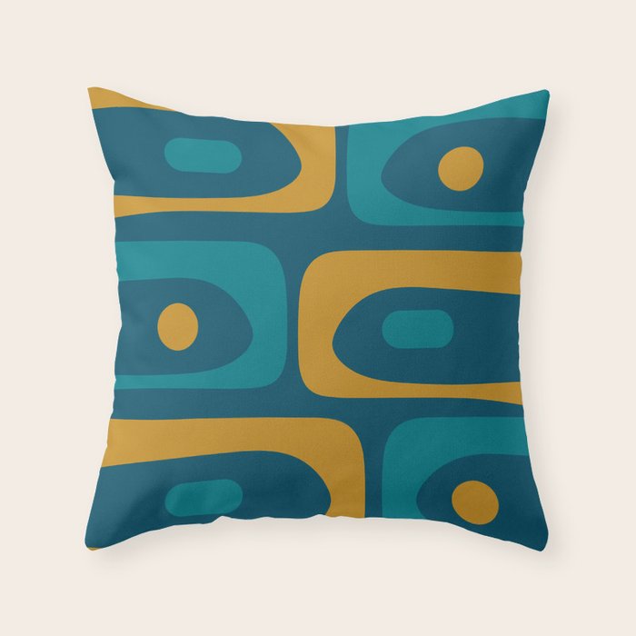 Mid Century Modern Minimalist Abstract Piquet Pattern in Moroccan Teal Blue and Mustard Gold Throw Pillow Gallery Image 6