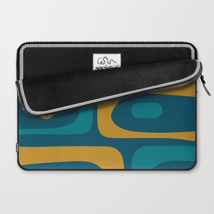 Mid Century Modern Minimalist Abstract Piquet Pattern in Moroccan Teal Blue and Mustard Gold Laptop Sleeve Gallery Image 2