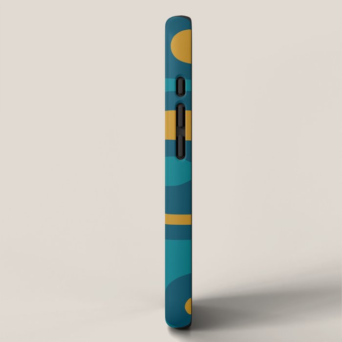 Mid Century Modern Minimalist Abstract Piquet Pattern in Moroccan Teal Blue and Mustard Gold iPhone Case Gallery Image 2