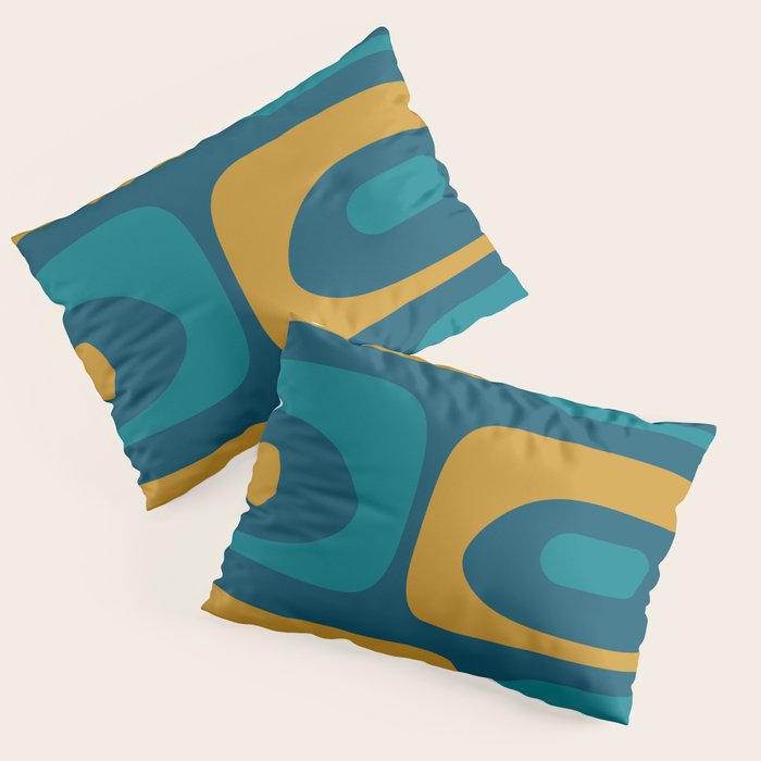 Mid Century Modern Minimalist Abstract Piquet Pattern in Moroccan Teal Blue and Mustard Gold Pillow Sham Gallery Image 3