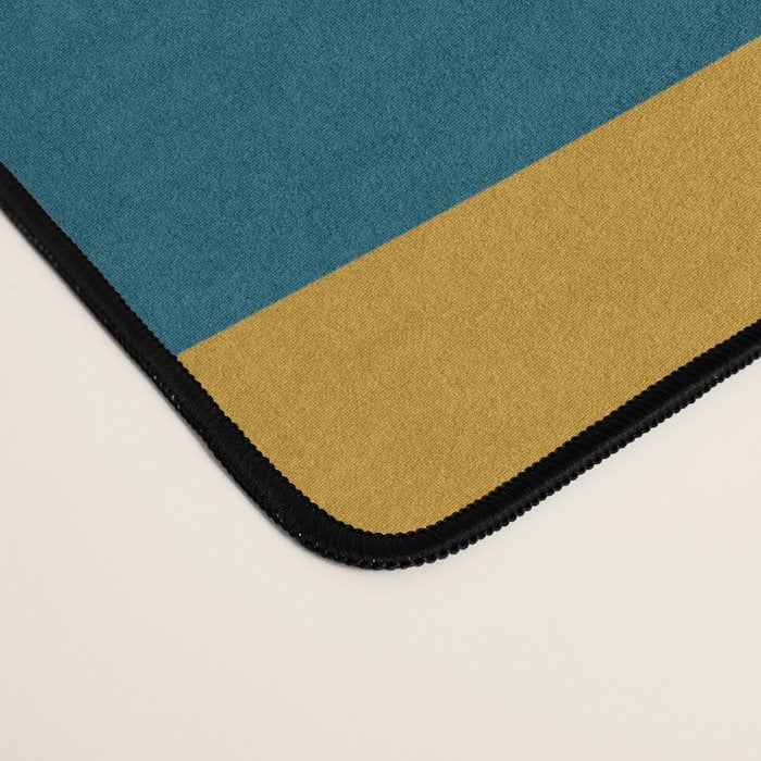 Mid Century Modern Minimalist Abstract Piquet Pattern in Moroccan Teal Blue and Mustard Gold Desk Mat Gallery Image 4
