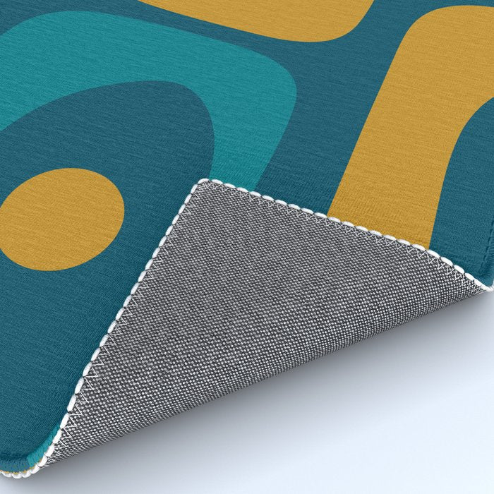 Mid Century Modern Minimalist Abstract Piquet Pattern in Moroccan Teal Blue and Mustard Gold Rug Gallery Image 4
