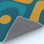 Mid Century Modern Minimalist Abstract Piquet Pattern in Moroccan Teal Blue and Mustard Gold Rug Gallery Image 4