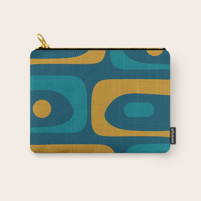 Mid Century Modern Minimalist Abstract Piquet Pattern in Moroccan Teal Blue and Mustard Gold Carry All Pouch Gallery Image 1